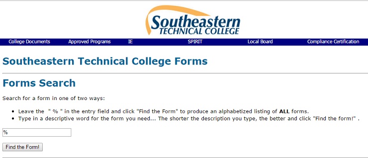 STC Forms Screen